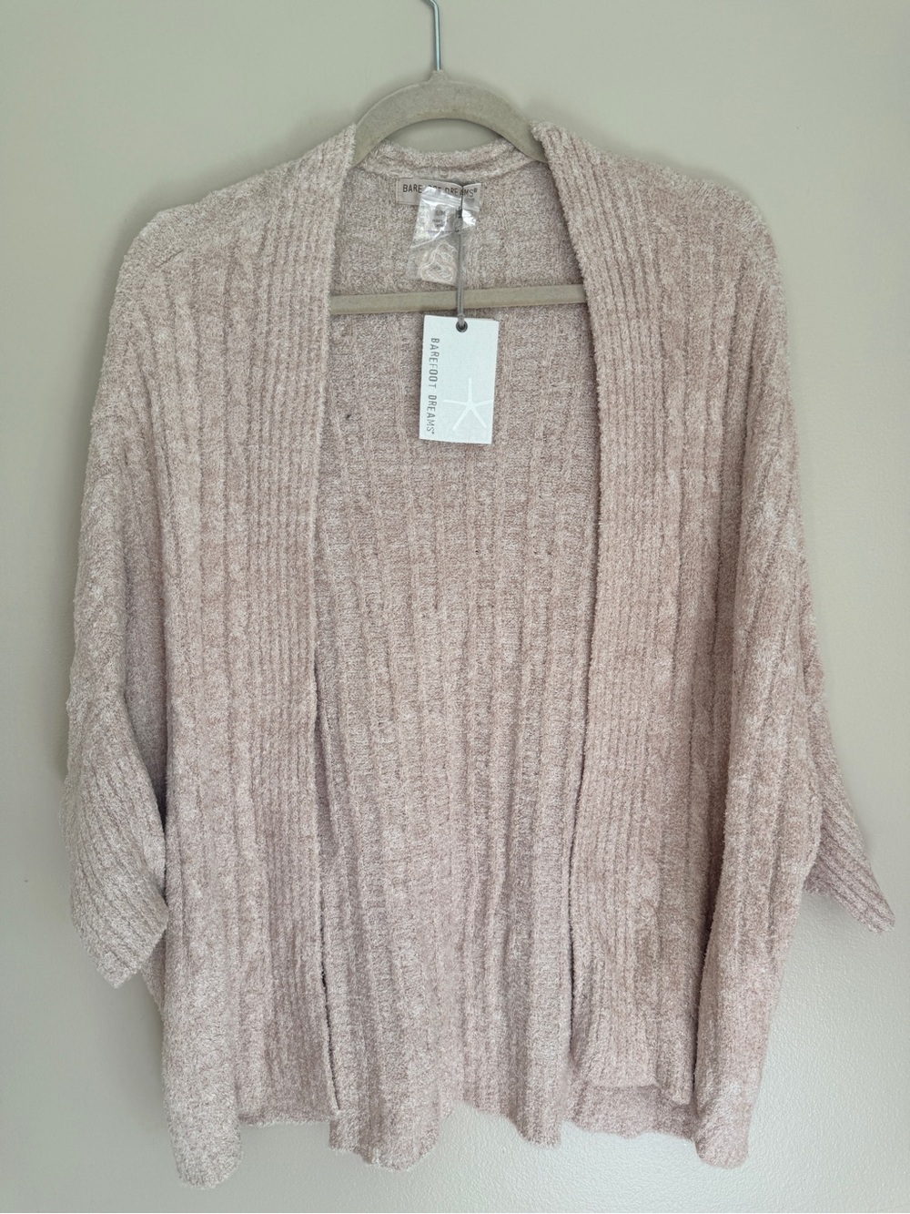 NWT Barefoot Dreams Open-Front Ribbed Cardigan - Blush Pink, size S/M